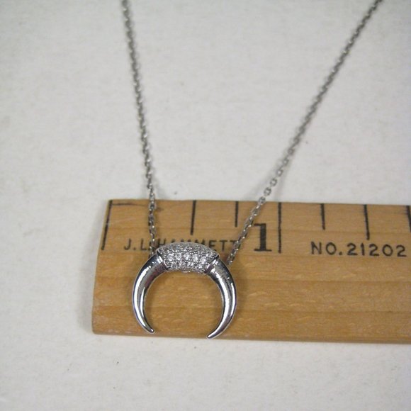 SB Rhinestone Crescent Moon Pendant Silvertone Chain Necklace 17in Choker Wiccan - Picture 2 of 9